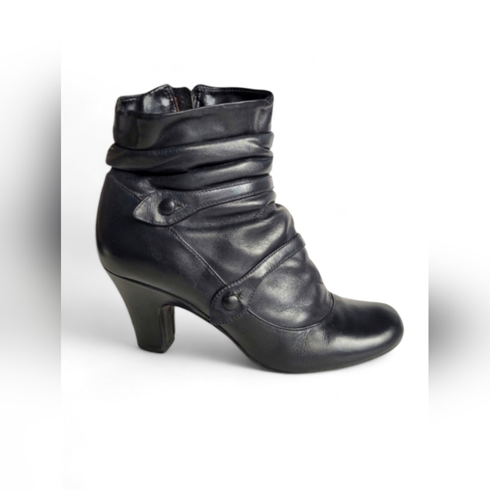 B2 Ruched Leather Victorian Dark Academia Button Ankle Boots Black 8